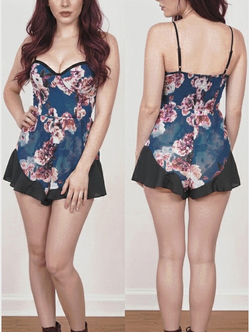 BAND OF GYPSIES Vintage Mesh Ruffled Romper Shorts
